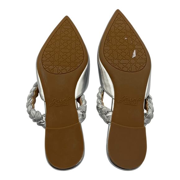 Jewel Badgley Mischka Braided Strap Pointed Toe Flat Mules Silver Size 6 - Picture 7 of 8